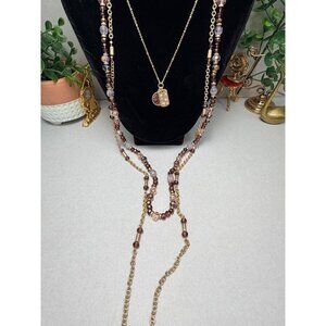 Lonna & Lilly Layered Necklace Gold Tone Glass Beads Blush Wine Burgundy